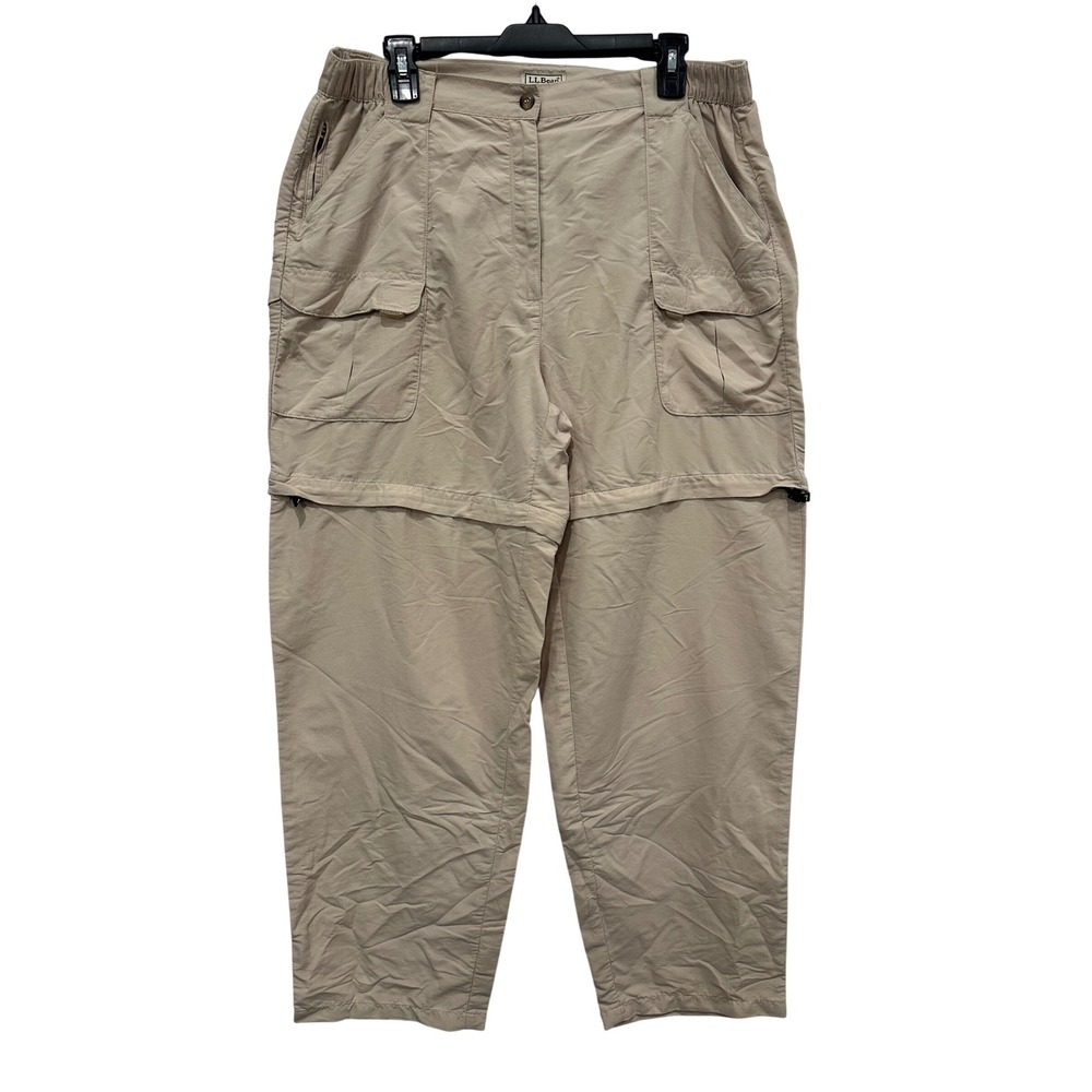 LL Bean Womens Large Tan Supplex Nylon Convertible Zip Off Cargo Hiking Pants